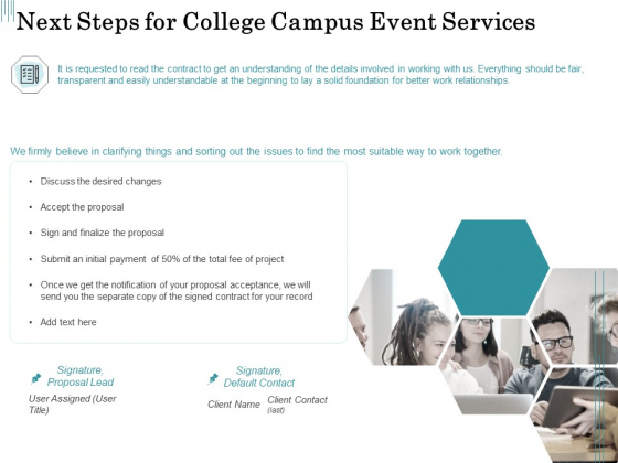 Promoting University Event Next Steps For College Campus Event Services Ppt Infographic Template PDF Promoting University Event Next Steps For College Campus Event Services Ppt Infographic Template PDF