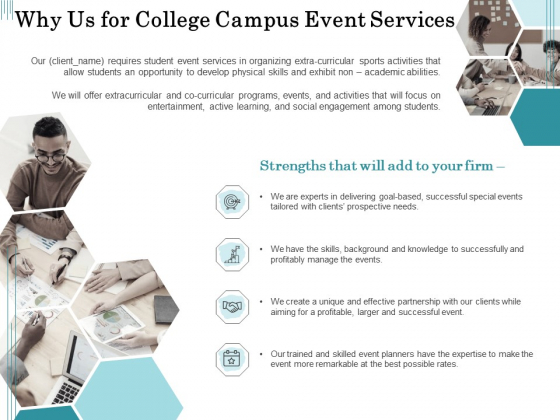 Promoting University Event Why Us For College Campus Event Services Ppt Professional Guide PDF