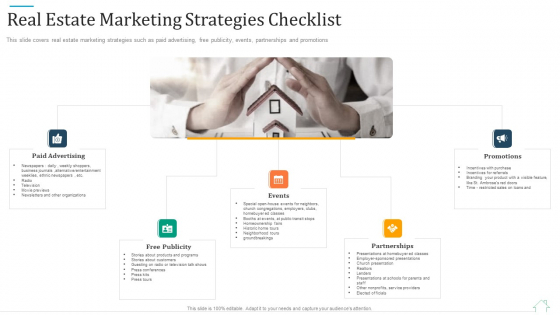 Promotional Strategy For Real Estate Project Real Estate Marketing Strategies Checklist Brochure PDF