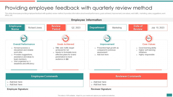 Providing Employee Feedback With Quarterly Review Method Building Efficient Workplace Performance Topics PDF