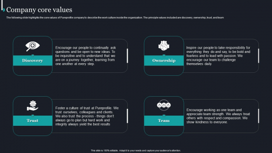 Pureprofile Business Overview Company Core Values Ppt Icon Aids PDF Pureprofile Business Overview Company Core Values Ppt Icon Aids PDF