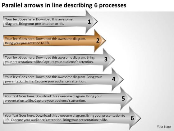 Parallel Arrows In Line Describing 6 Processes Business Cards PowerPoint Slides
