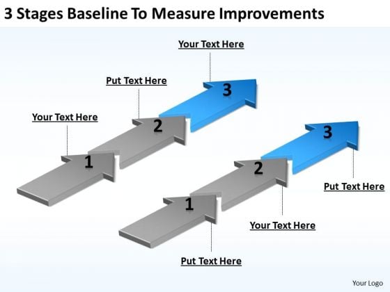 Parallel Arrows PowerPoint 3 Stages Baseline To Measure Improvements Ppt Slides