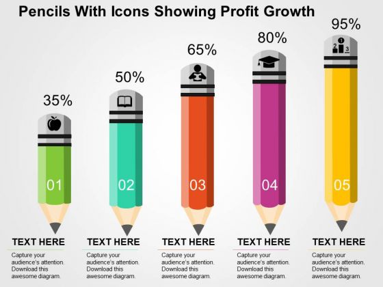 Pencils With Icons Showing Profit Growth PowerPoint Template