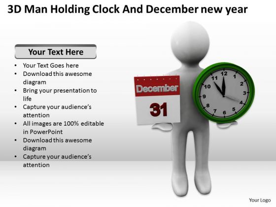 People Business 3d Man Holding Clock And December New Year PowerPoint Slides People Business 3d Man Holding Clock And December New Year PowerPoint Slides