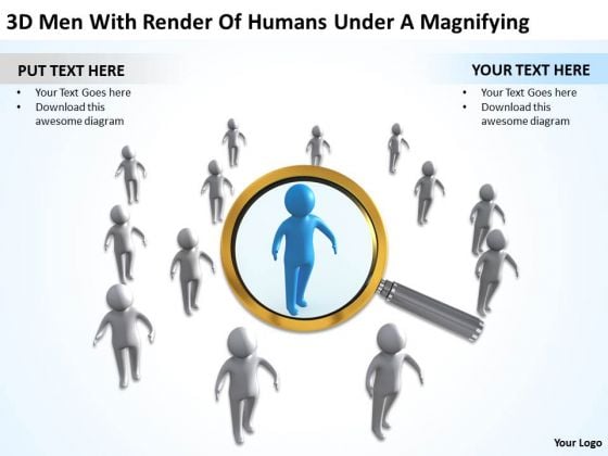 PowerPoint For Business 3d Man With Render Of Humans Under Magnifying Templates PowerPoint For Business 3d Man With Render Of Humans Under Magnifying Templates