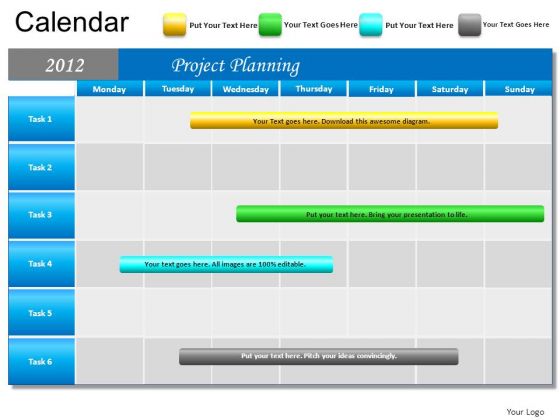 PowerPoint Template Marketing Blue Calendar 2012 Ppt Slide