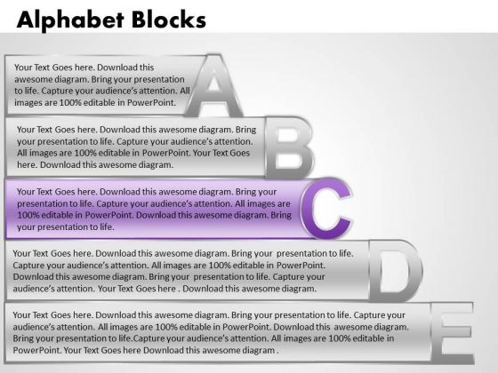 Ppt Alphabet Blocks Abcde With Textboxes Chart PowerPoint Templates