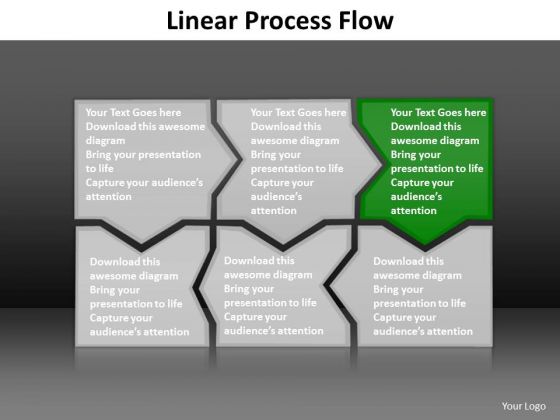 Ppt Dark Green Piece Connected In Linear Process Flow PowerPoint Theme Templates