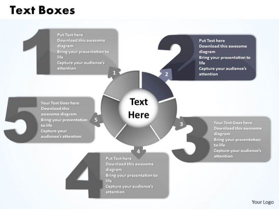 Ppt Five Text Boxes PowerPoint Template Connected With Circle Process Templates