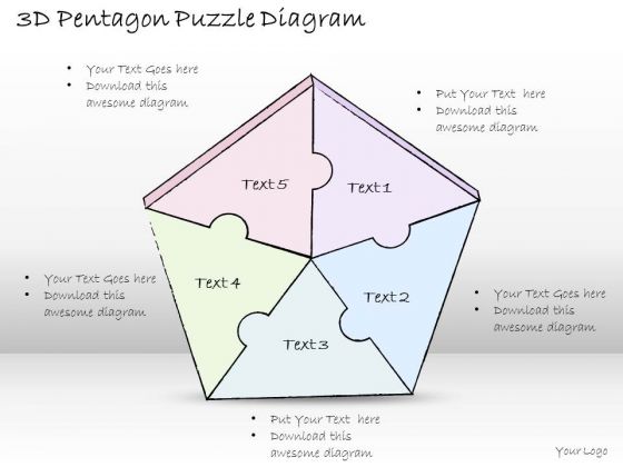 Ppt Slide 3d Pentagon Puzzle Diagram Marketing Plan