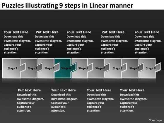 Puzzles Illustrating 9 Steps Linear Manner Operational Flow Chart PowerPoint Templates