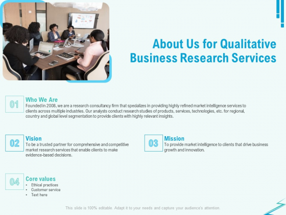 Qualitative Market Research Study About Us For Qualitative Business Research Services Portrait PDF