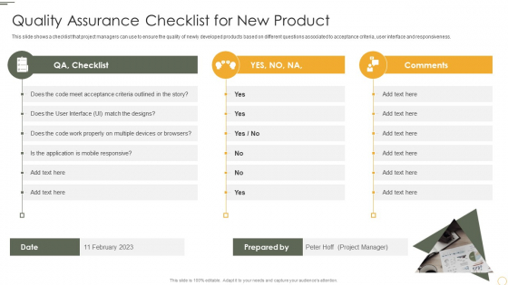Quality Assurance Checklist For New Product Summary PDF Quality Assurance Checklist For New Product Summary PDF
