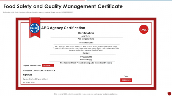 Quality Assurance Templates Set 2 Food Safety And Quality Management Certificate Pictures PDF Quality Assurance Templates Set 2 Food Safety And Quality Management Certificate Pictures PDF