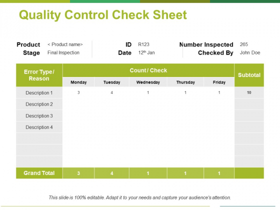 Quality Control Check Sheet Template 1 Ppt PowerPoint Presentation Model Guide Quality Control Check Sheet Template 1 Ppt PowerPoint Presentation Model Guide
