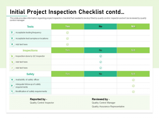 Quality Management Plan QMP Initial Project Inspection Checklist Contd Demonstration PDF Quality Management Plan QMP Initial Project Inspection Checklist Contd Demonstration PDF