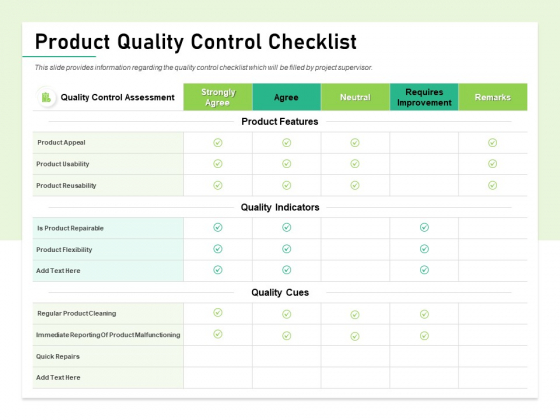 Quality Management Plan QMP Product Quality Control Checklist Ppt