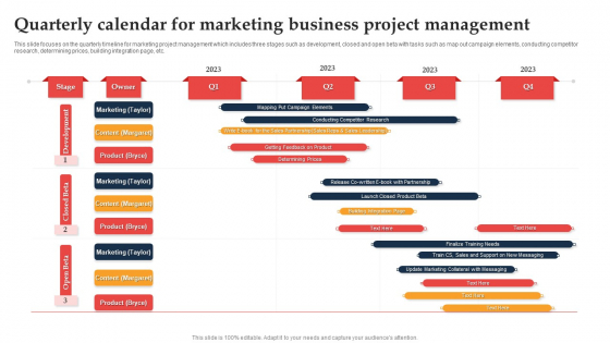 Quarterly Calendar For Marketing Business Project Management Ppt File Slides PDF