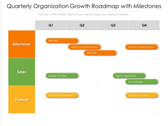 Quarterly Organization Growth Roadmap With Milestones Summary