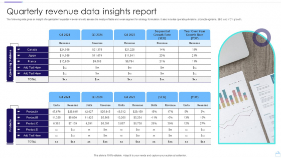 Quarterly Revenue Data Insights Report Template PDF