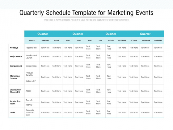 Quarterly Schedule Template For Marketing Events Ppt PowerPoint Presentation Show Shapes