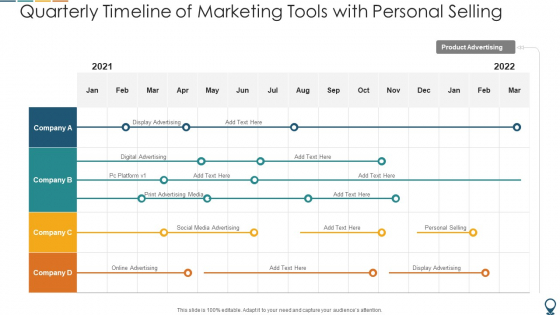 Quarterly Timeline Of Marketing Tools With Personal Selling Designs PDF