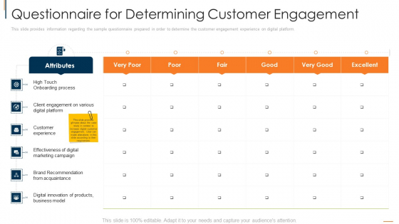 Questionnaire For Determining Customer Engagement Formats PDF