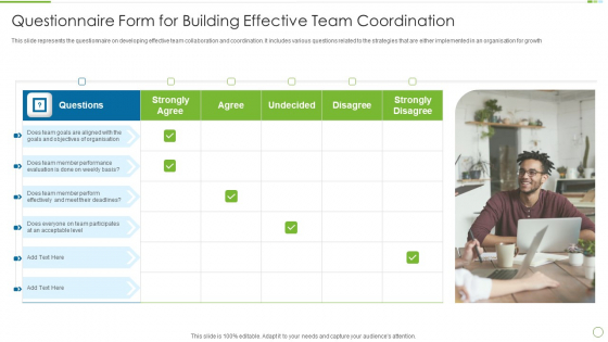 Questionnaire Form For Building Effective Team Coordination Infographics PDF