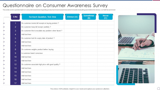 Questionnaire On Consumer Awareness Survey Designs PDF