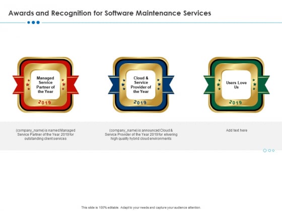 RFP Software Maintenance Support Awards And Recognition For Software Maintenance Services Summary PDF RFP Software Maintenance Support Awards And Recognition For Software Maintenance Services Summary PDF