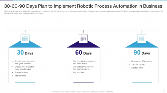 RPA IT 30 60 90 Days Plan To Implement Robotic Process Automation In Business Ppt Icon File Formats PDF RPA IT 30 60 90 Days Plan To Implement Robotic Process Automation In Business Ppt Icon File Formats PDF