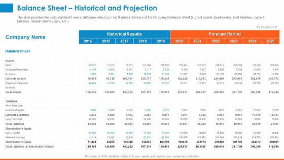 Raising Company Capital From Public Funding Sources Balance Sheet Historical And Projection Pictures PDF Raising Company Capital From Public Funding Sources Balance Sheet Historical And Projection Pictures PDF