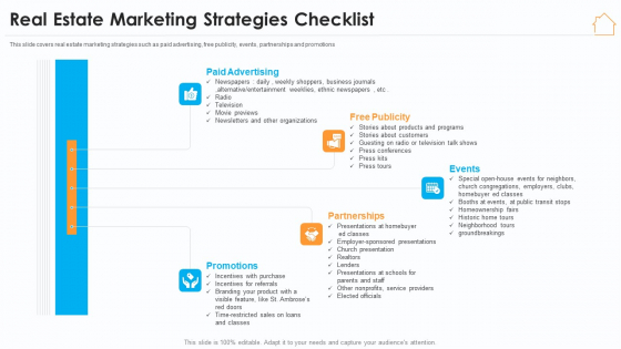 Real Estate Marketing Strategy Vendors Real Estate Marketing Strategies Checklist Portrait PDF