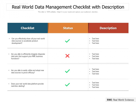 Real World Data Management Checklist With Description Ppt PowerPoint Presentation File Layout PDF Real World Data Management Checklist With Description Ppt PowerPoint Presentation File Layout PDF