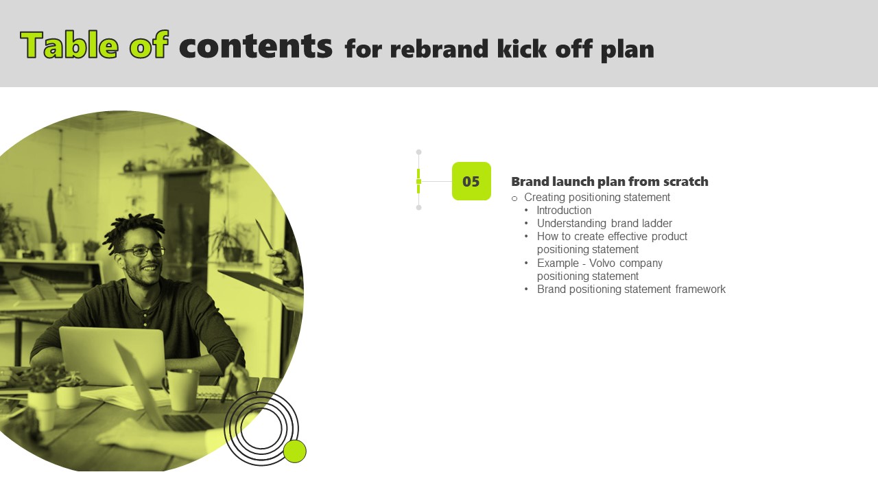 Rebrand Kick Off Plan For Table Of Contents Structure PDF
