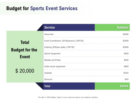 Recreational Program Proposal Budget For Sports Event Services Ppt Icon PDF