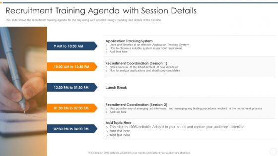 Recruitment Training Enhance Candidate Hiring Process Recruitment Training Agenda With Session Details Template PDF