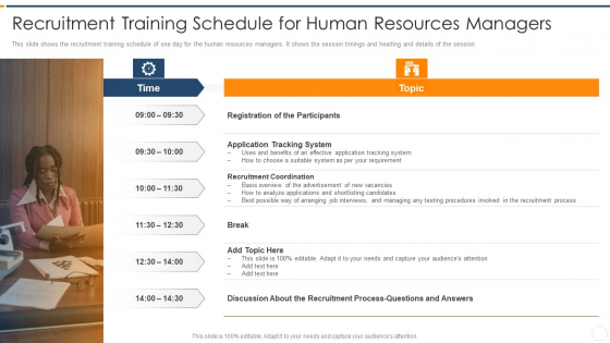 Recruitment Training Enhance Candidate Hiring Process Recruitment Training Schedule For Human Resources Managers Diagrams PDF