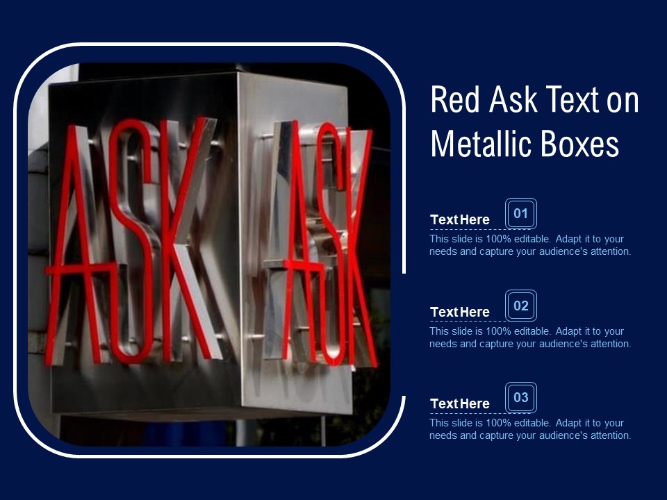 Red Ask Text On Metallic Boxes Ppt PowerPoint Presentation File Layouts PDF