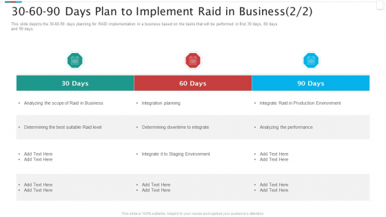 Redundant Array Of Independent Disks Storage IT 30 60 90 Days Plan To Implement RAID In Business RAID Portrait PDF