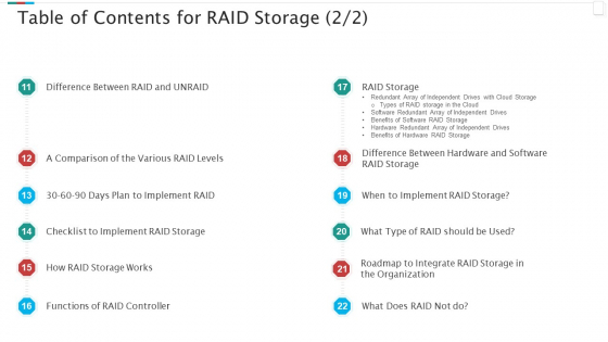 Redundant Array Of Independent Disks Storage IT Table Of Contents For RAID Storage Implement Structure PDF Redundant Array Of Independent Disks Storage IT Table Of Contents For RAID Storage Implement Structure PDF