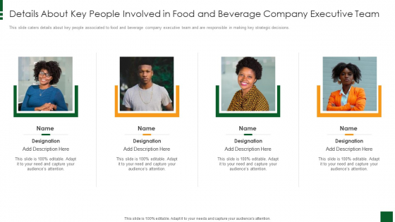 Refreshments Company Investor Introduction Details About Key People Involved In Food And Beverage Company Executive Team Brochure PDF