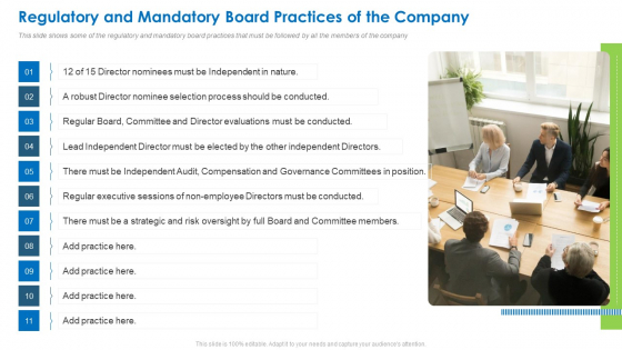Regulatory And Mandatory Board Practices Of The Company Sample PDF Regulatory And Mandatory Board Practices Of The Company Sample PDF