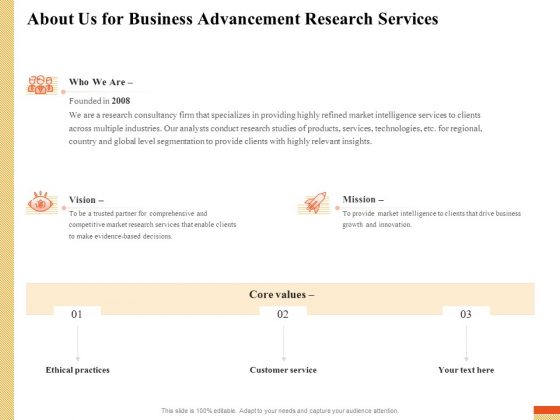 Research Advancement Services About Us For Business Advancement Research Services Clipart PDF