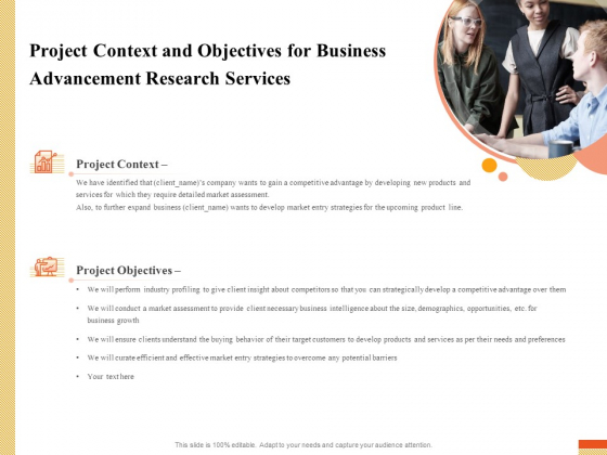 Research Advancement Services Project Context And Objectives For Business Advancement Research Services Graphics PDF
