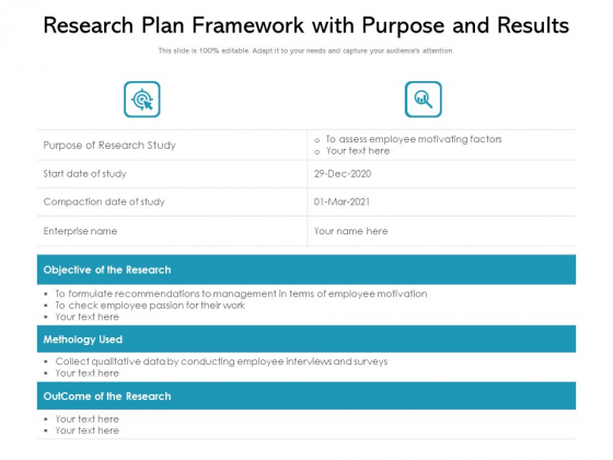 Research Plan Framework With Purpose And Results Ppt PowerPoint Presentation File Clipart Images PDF