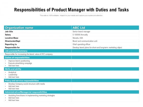 Responsibilities Of Product Manager With Duties And Tasks Ppt PowerPoint Presentation Portfolio Graphics PDF Responsibilities Of Product Manager With Duties And Tasks Ppt PowerPoint Presentation Portfolio Graphics PDF