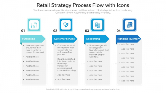 Retail Strategy Process Flow With Icons Ppt Gallery Graphics PDF