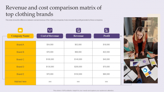 Revenue And Cost Comparison Matrix Of Top Clothing Brands Brochure PDF